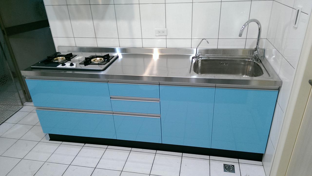一字型廚具-水藍色系統廚具櫃