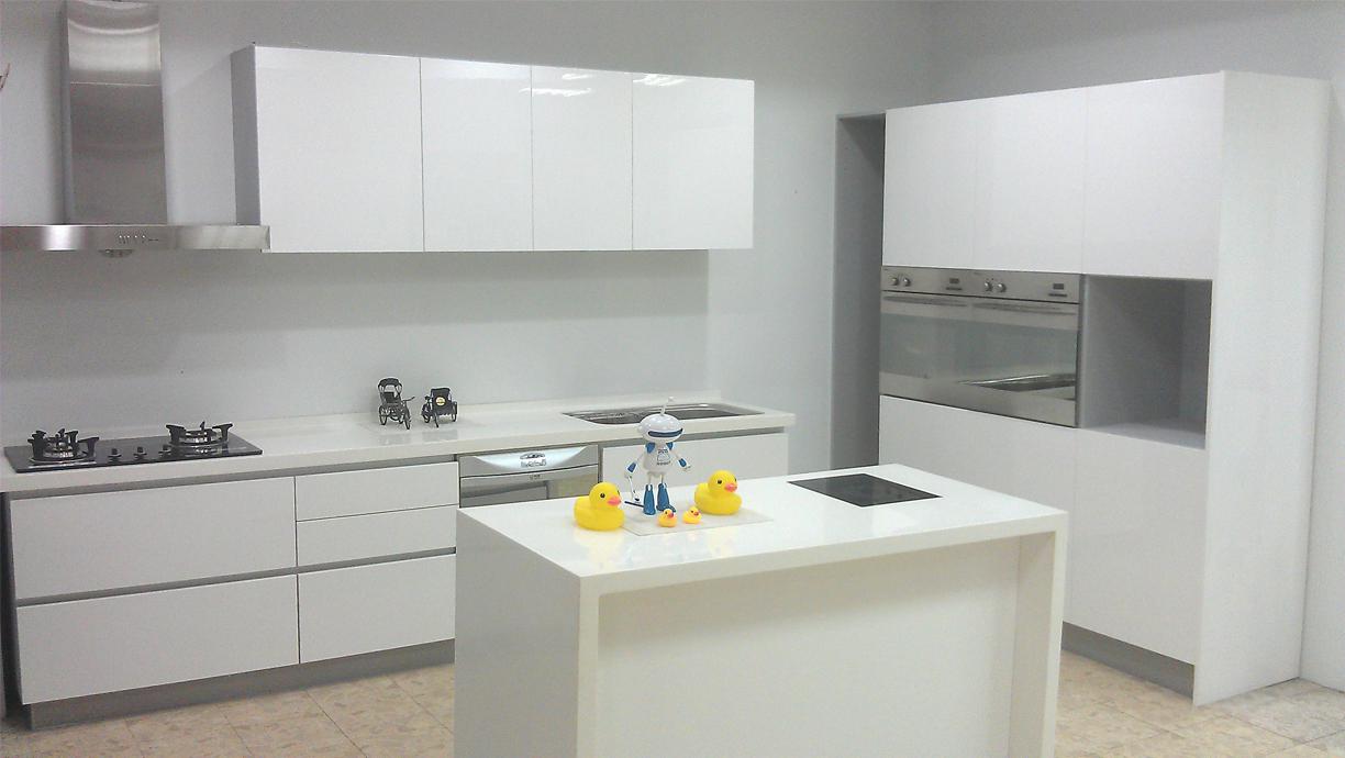 中島型廚具-白色嵌入式IH爐系統廚具組