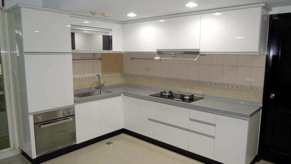 L型廚具櫃-白色系統廚具櫃