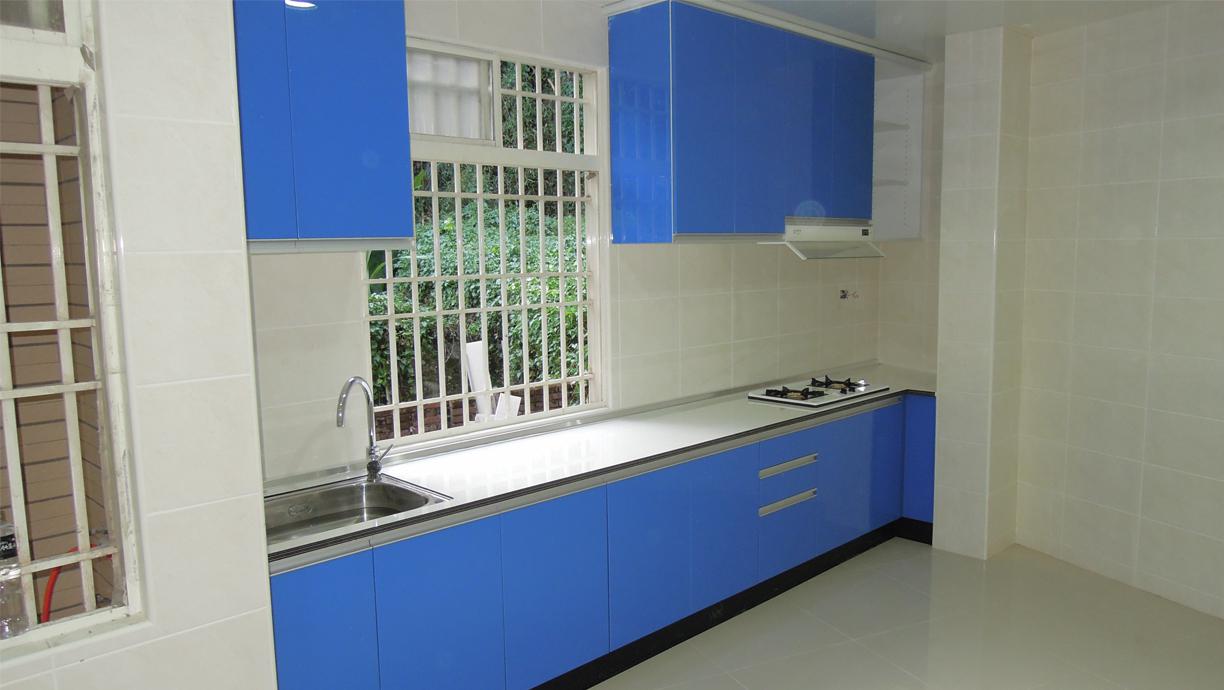 L型廚具櫃-藍色系統廚具櫃