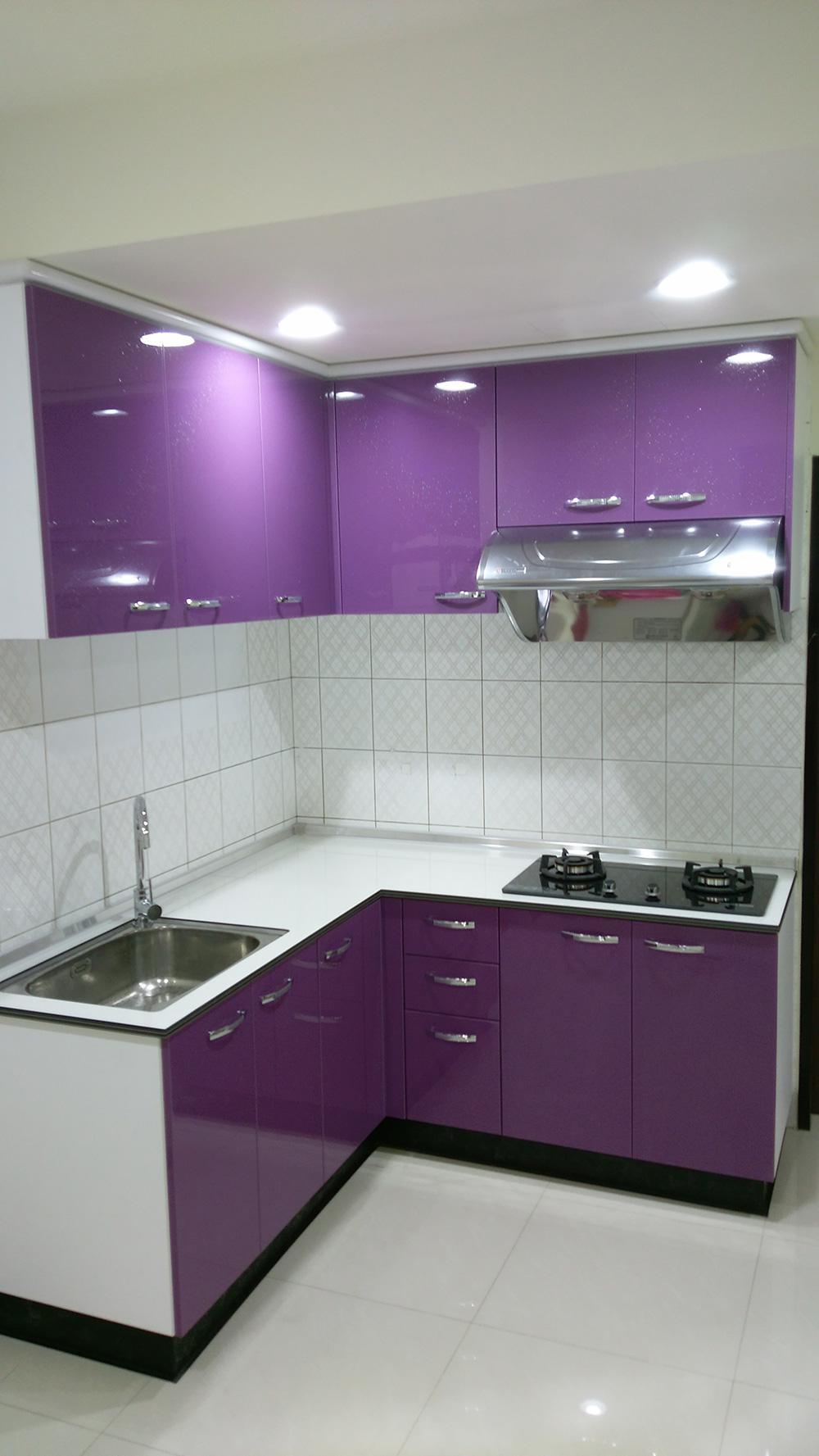 L型廚具櫃-紫色系統廚具櫃